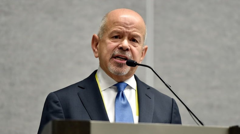 FAA Administrator Michael Huerta speaks during a news conference Jan. 6, 2016, discussing the unmanned aircraft registration and providing updates on the agency's work to safely integrate them into the National Airspace System at CES 2016 at the Las Vegas Convention Center in Las Vegas, Nevada.