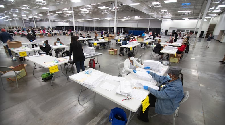 Dekalb election workers sort presidential ballots in Stonecrest Saturday, November 14, 2020. Steve Schaefer for The Atlanta Journal-Constiution