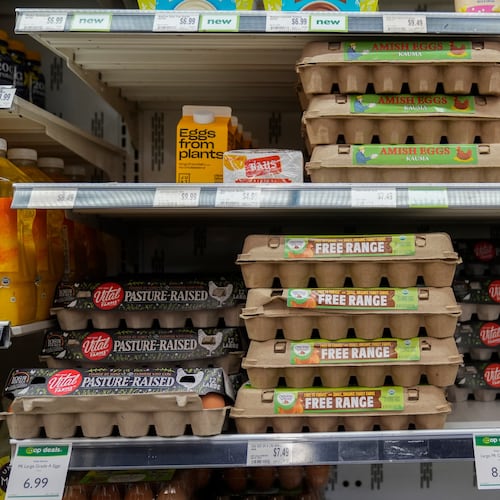 FILE - Eggs are for sale at a grocery store Tuesday, Feb. 10, 2026, in Chicago. (AP Photo/Erin Hooley,File)