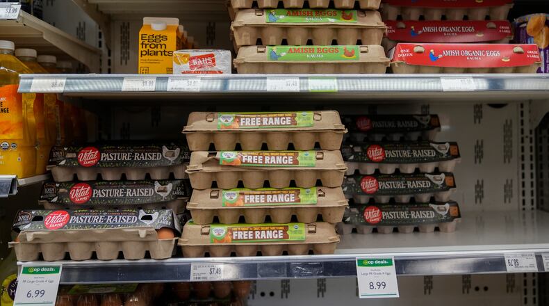 FILE - Eggs are for sale at a grocery store Tuesday, Feb. 10, 2026, in Chicago. (AP Photo/Erin Hooley,File)