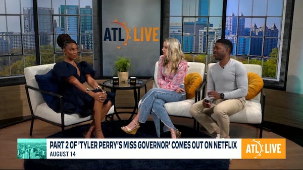 WANF's lifestyle program "ATL Live" will expand to two hours a day starting Aug. 18, 2025. Hosts include Becky Sattero (middle) and new hire Andrew Tyree (right), who are seen here interviewing actress Jade Novah. (Screenshot)
