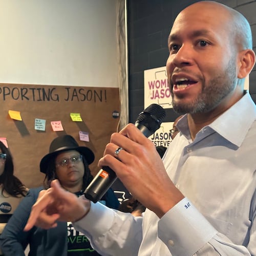 Democrat Jason Esteves, a former Georgia state senator running for governor, speaks to supporters at a campaign event on Thursday, Jan 22, 2026 in Atlanta. (AP Photo/Jeff Amy)