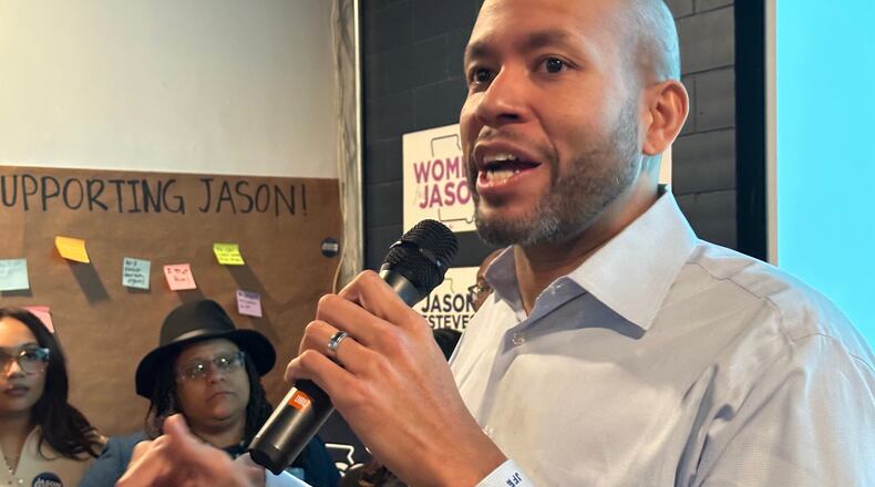 Democrat Jason Esteves, a former Georgia state senator running for governor, speaks to supporters at a campaign event on Thursday, Jan 22, 2026 in Atlanta. (AP Photo/Jeff Amy)