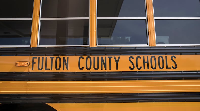 A Fulton County school bus at the North Fulton County Transportation office in Alpharetta , Friday, June 29, 2018.