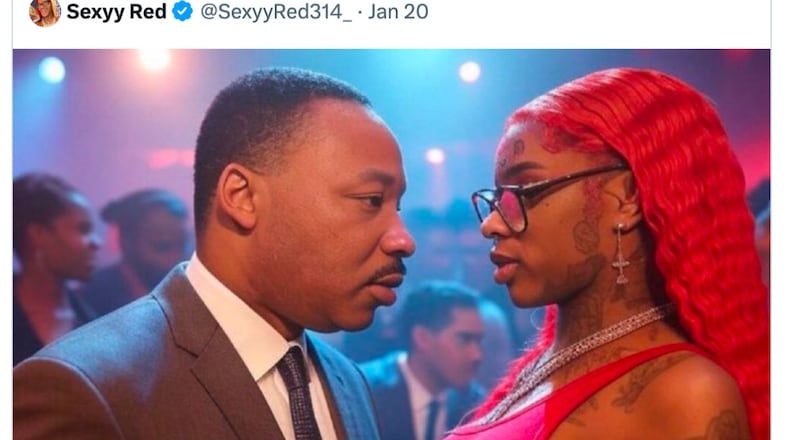 An AI image of Martin Luther King Jr., with controversial rapper Sexxy Red has sparked the attention of the King Family.