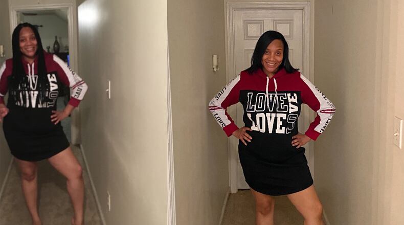 In the photo on the left, taken in January, Monique Payton weighed 243 pounds. In the photo on the right, taken this month, she weighed 209 pounds. (Photos contributed by Monique Payton)