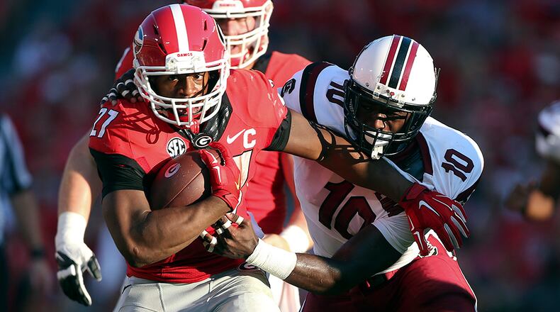 Georgia's Nick Chubb has run for 100-plus yards in 12 consecutive games.