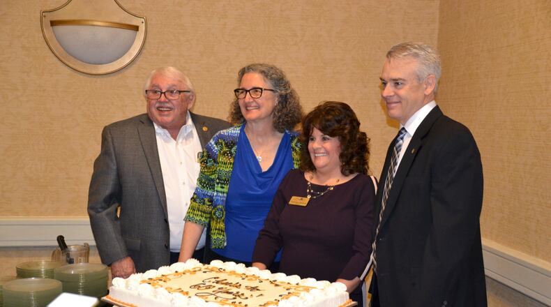 Charlie Nelson, Rebecca Watts, Mayor Vanessa Fleisch and Mike Nelson were among the attendees at the Rotary Club’s 60th anniversary celebration for Peachtree City. Jill Howard Church for the AJC