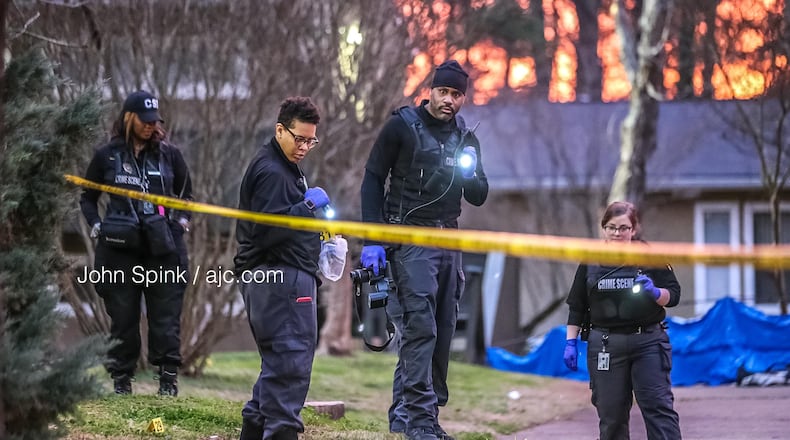 Atlanta police officers were on scene of a homicide investigation Tuesday morning at an apartment complex in the 1700 block of Stanton Road.