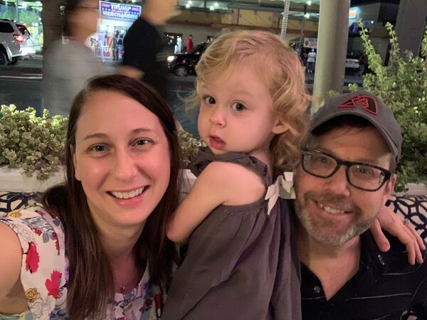 Sean Daniels with his wife, theater artist Veronika Duerr, and daughter, Vivien.