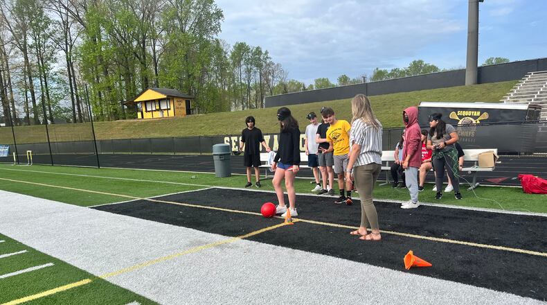 Students in Sequoyah High PE classes recently donned blindfolds to play "beep kickball" and get a sense of what it's like to be blind.
