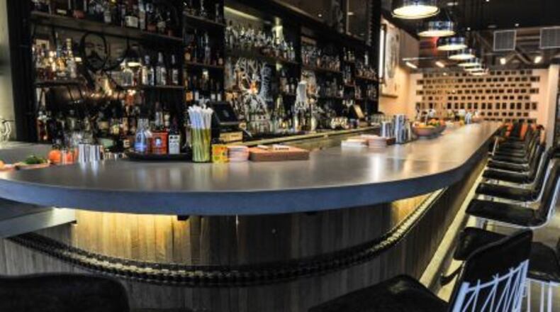 141223-ALPHARETTA-GA- John Kessler reviews Ford Frys new venture, The El Felix, in Alpharetta on Tuesday December 23, 2014. (Beckysteinphotography.com) The bar at the El Felix (all photos by Becky Stein)