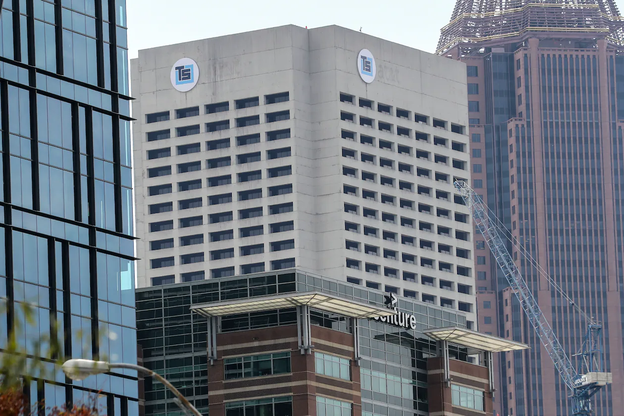 A Tower Square signature logo now sits atop what was the old AT&T building at 675 West Peachtree St. in Midtown Atlanta. (John Spink/AJC 2020)
