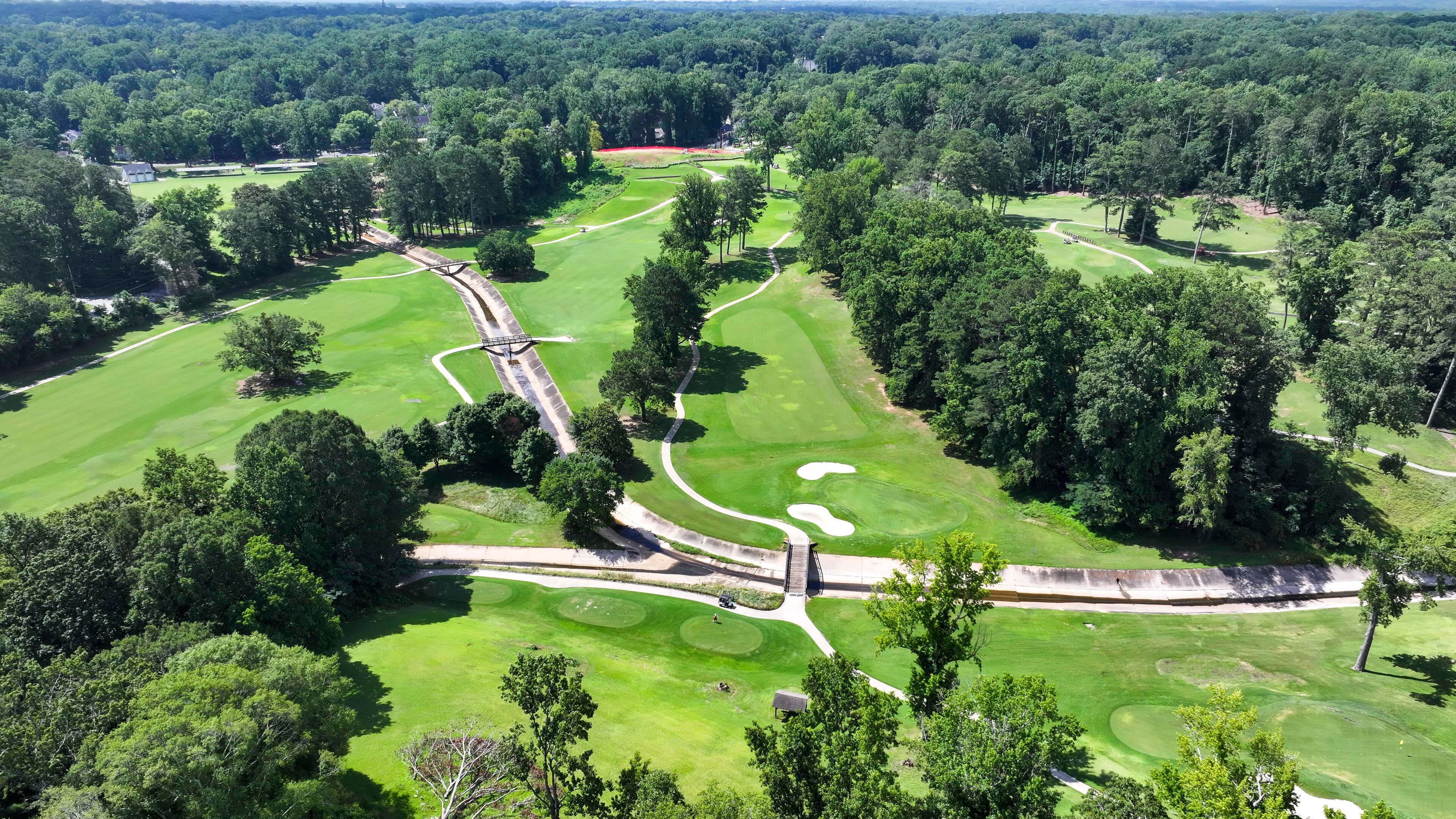 An aerial image shows part of John A. White Park taken on Wednesday, July 4, 2025, where the City of Atlanta plans to build new trails as part of the citywide Trails ATL plan. (Miguel Martinez/ AJC)