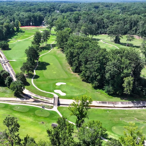 An aerial image shows part of John A. White Park taken on Wednesday, July 4, 2025, where the City of Atlanta plans to build new trails as part of the citywide Trails ATL plan. (Miguel Martinez/ AJC)