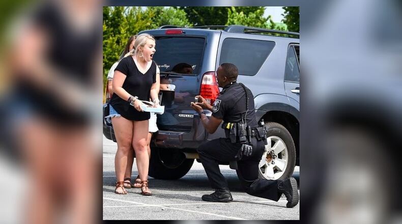 Alexis did not expect a proposal when the car she was in got pulled over this week.