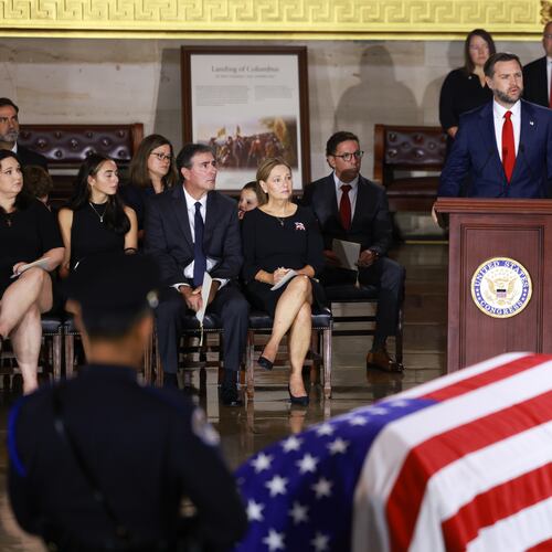 Vice President JD Vance speaks during a Congressional tribute to late Sen. Lindsey Graham, R-S.C., in the Rotunda of the U.S. Capitol, Tuesday, July 28, 2026, in Washington. (Tierney L. Cross/Pool via AP)