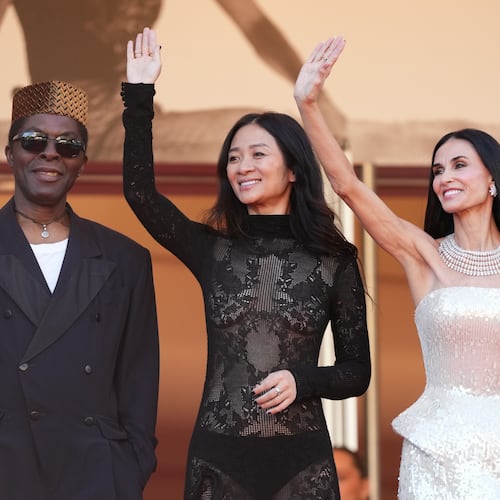 Jury president Park Chan-wook, fourth from left, poses with jury members Isaach de Bankolé, from left, Chloé Zhao and Demi Moore at the opening ceremony and premiere of the film 'The Electric Kiss' during 79th international film festival, Cannes, southern France, Tuesday, May 12, 2026. (Photo by Scott A Garfitt/Invision/AP)