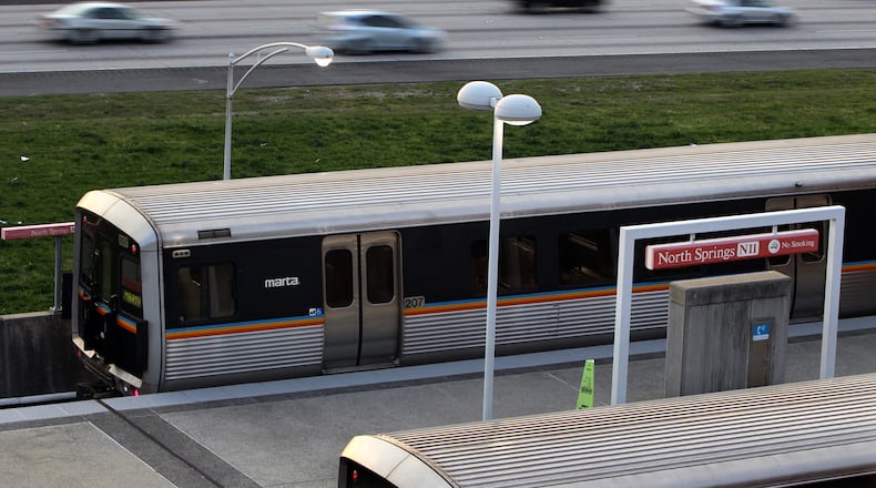 A MARTA train at North Springs station on Georgia 400, the northernmost stop on the system's Red Line. Credit Curtis Compton/CCOMPTON@AJC.COM