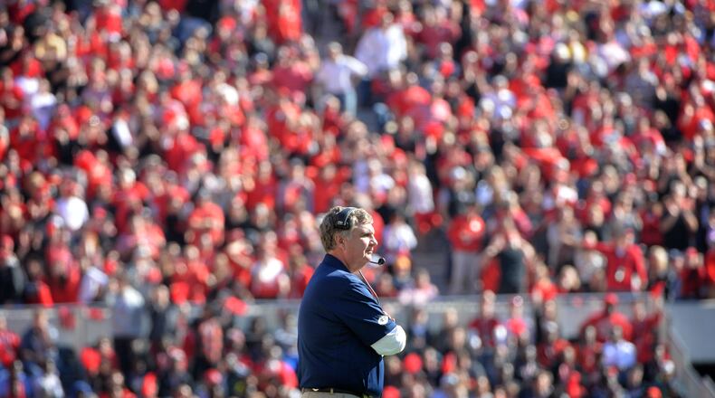 Georgia Tech head coach Paul Johnson during their rivalry game against Georgia Saturday, November 26, 2016, at Sanford Stadium in Athens.