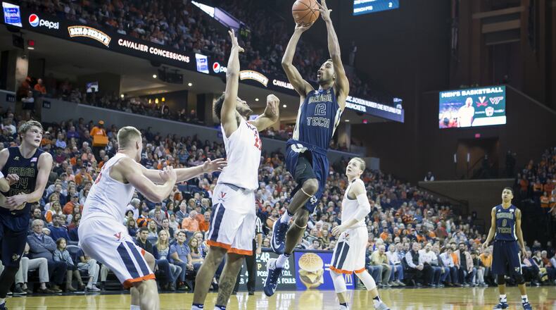 Quinton Stephens #12 of the Georgia Tech Yellow Jackets shoots a jump shot during Georgia Tech’s game against the Virginia Cavaliers at John Paul Jones Arena on January 21, 2017 in Charlottesville, Virginia. (Photo by Chet Strange/Getty Images)