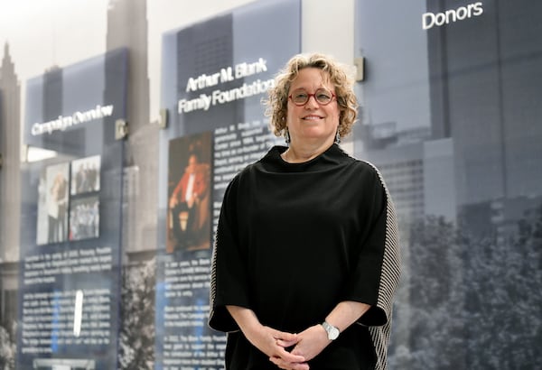 Fay Twersky, president and director of The Arthur M. Blank Family Foundation, says Blank’s desire to give back comes from his mother, Molly. Twersky is shown here at the Arthur M. Blank Family Residences at the Shepherd Center on Dec. 16, 2025. (Hyosub Shin/AJC)