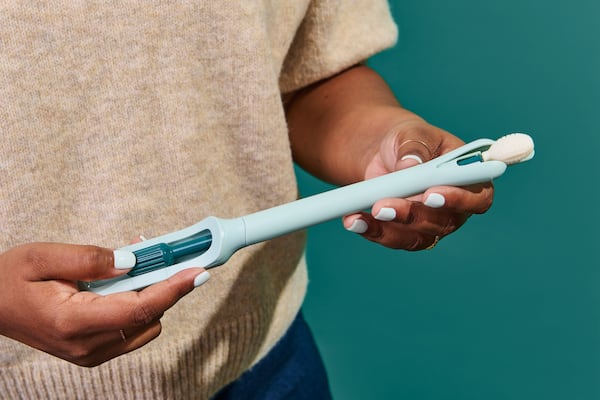 This photo provided by Teal Health in May 2025 shows the company’s Teal Wand self-collection device for at-home cervical cancer screening. (Nicole Morrison/Teal Health via AP)
