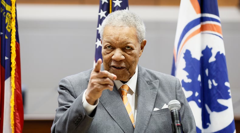Fulton County Chairman Rob Pitts addressed press members at the Fulton County Gov. Center on Wednesday, March 5, 2025, to announce a new initiative to provide guaranteed job interviews for federal employees residing in Fulton County whom the Trump administration has recently terminated.
(Miguel Martinez/ AJC)