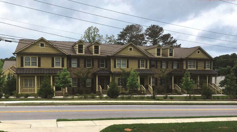 Zoning has been approved for 12 new townhomes, similar to those shown here, for construction on Moon Road at its intersection with Old Snellville Highway in Lawrenceville. (Courtesy City of Lawrenceville)