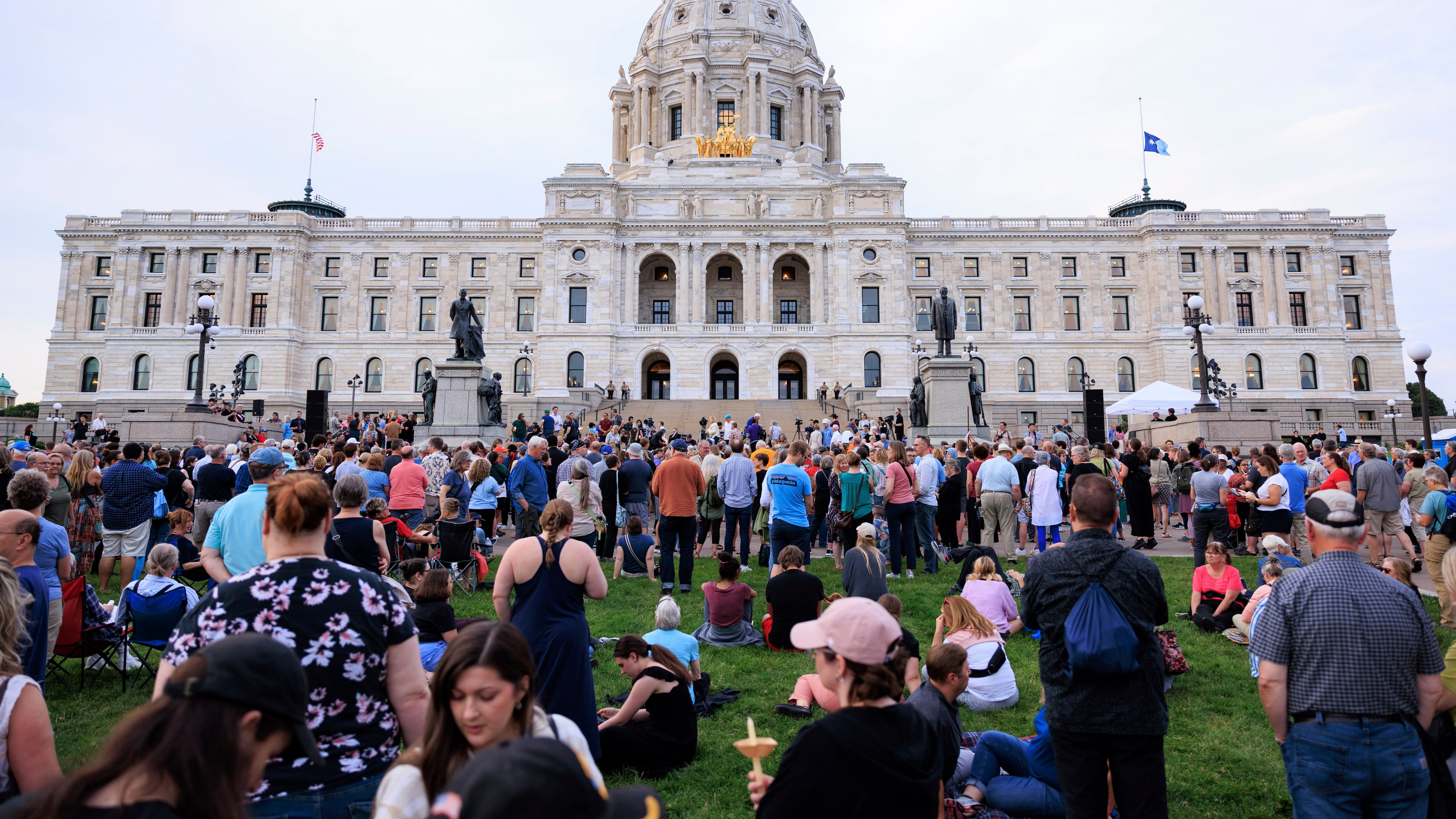 FILE - People attend a candlelight vigil for former House Speaker Melissa Hortman and her husband Mark, who were fatally shot, at the state Capitol, June 18, 2025, in St. Paul, Minn. (AP Photo/Nikolas Liepins, File)