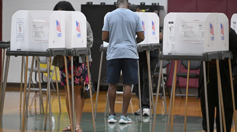 People cast their votes at the Upper Marlboro Community Center Tuesday,, June 23, 2026, in Upper Marlboro, Md. (AP Photo/Gail Burton)
