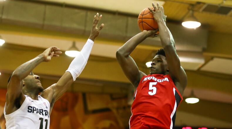 Georgia's Anthony Edwards  (right) scored 33 points in the second half. (Photo by Darryl Oumi/Getty Images)
