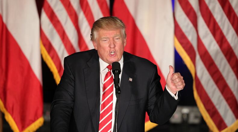 June 15, 2016 Atlanta: Donald Trump speaks at the Fox Theater on Wednesday afternoon at a rally in Downtown Atlanta. Trump spoke on the recent tragedy in Orlando, Florida and what he plans to change if he is elected president of the United States. EMILY JENKINS/ EJENKINS@AJC.COM