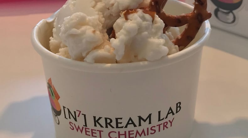 N7 Kream Lab's customer favorite, Salted Caramel Pretzel. Made from their signature salted caramel base with salted pretzels and a flavor syringe of caramel.