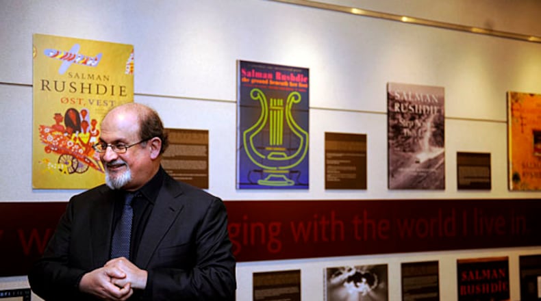 The multi-media exhibit, "A World Mapped by Stories, " includes Sir Salman Rushdie's computer files, private journals, notebooks, photographs and manuscripts.