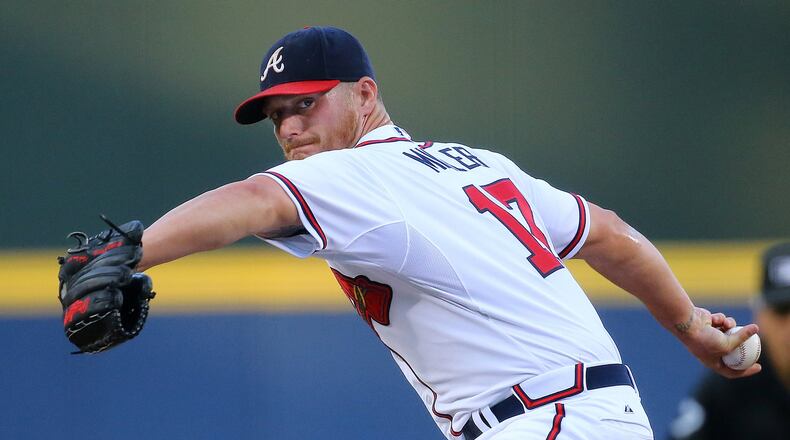 Braves’ Shelby Miller, making his 89th career start, delivers a pitch to the Rockies during the first inning in a baseball game on Wednesday, August 26, 2015, in Atlanta. Curtis Compton / ccompton@ajc.com