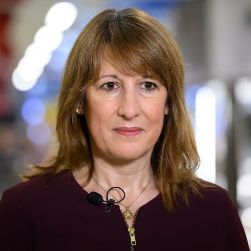 British Chancellor of the Exchequer Rachel Reeves speaks to the media during a visit to a branch of the Tesco supermarket chain in London, Wednesday Nov. 19, 2025 in. (Leon Neal/Pool Photo via AP)