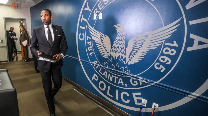 March 15, 2022 Atlanta: Atlanta Mayor Andre Dickens at a press conference at Atlanta Tuesday, March 15, 2022. (John Spink / John.Spink@ajc.com)