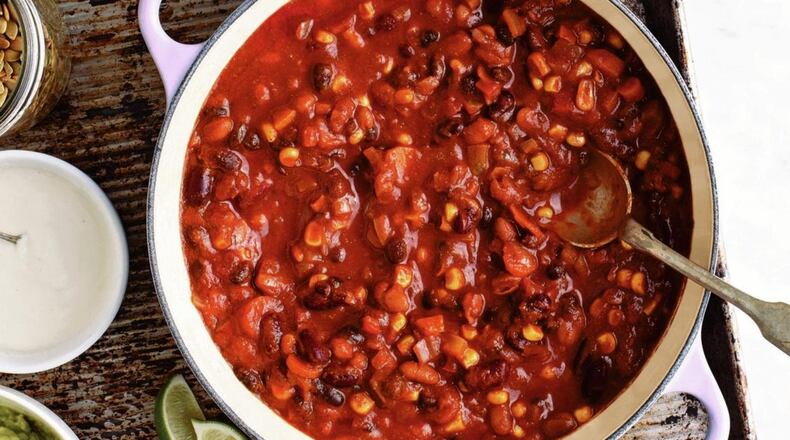 Even carnivores will appreciate Four Alarm Three Bean Chili from “Wait, That’s Vegan?!” by Lisa Dawn Angerame, Page Street Publishing Co. 2019. CONTRIBUTED BY ALEX SHYTSMAN