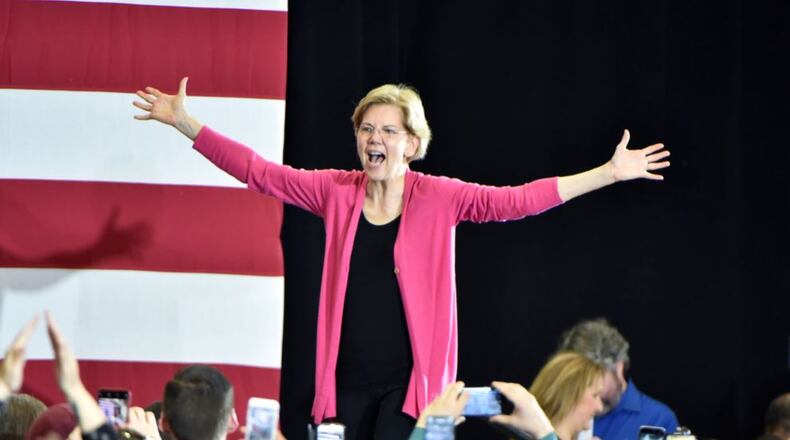 Sen. Elizabeth Warren, D-Mass., at a campaign rally Saturday in Lawrenceville. There were an estimated 1,200 attendees. (AJC photo, Hyosub Shin)
