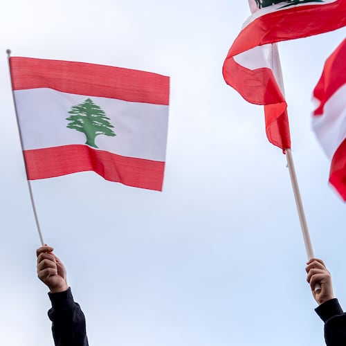 FILE - People wave Lebanese flags during a vigil, April 10, 2026, in Dearborn, Mich. (AP Photo/Julia Demaree Nikhinson, File)
