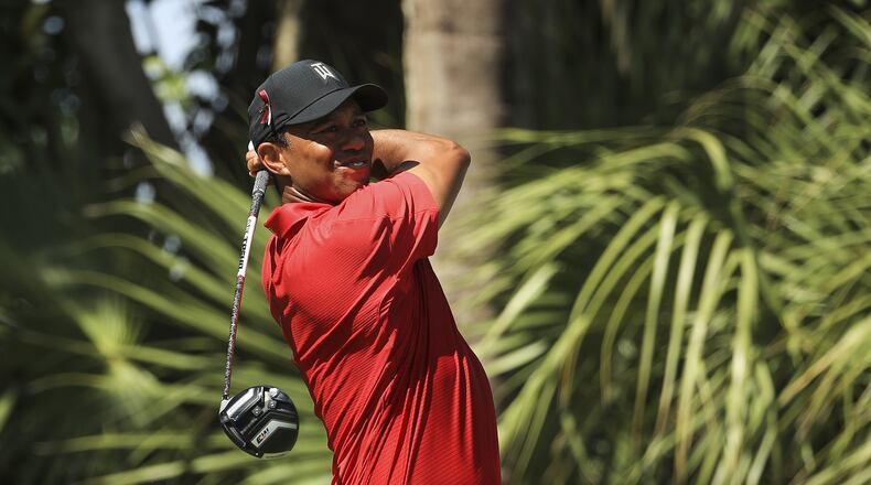 Tiger Woods plays his tee shot on the third hole during the final round of the Honda Classic at PGA National Resort and Spa on February 25, 2018 in Palm Beach Gardens, Florida. (Photo by Mike Ehrmann/Getty Images)