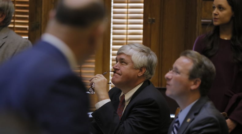 Senate Majority Leader Bill Cowsert, R-Athens, during Wednesday’s debate on his Senate Bill 1, which would broadly rewrite Georgia’s domestic terrorism law. BOB ANDRES / BANDRES@AJC.COM