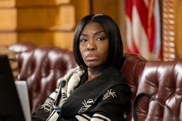 State Election Board member Janelle King appears during an election board meeting at the Capitol in Atlanta on Wednesday, December 10, 2025. A rule that would allow the board to trigger a switch to hand-marked paper ballots failed in a tie vote by the board. (Arvin Temkar/AJC)