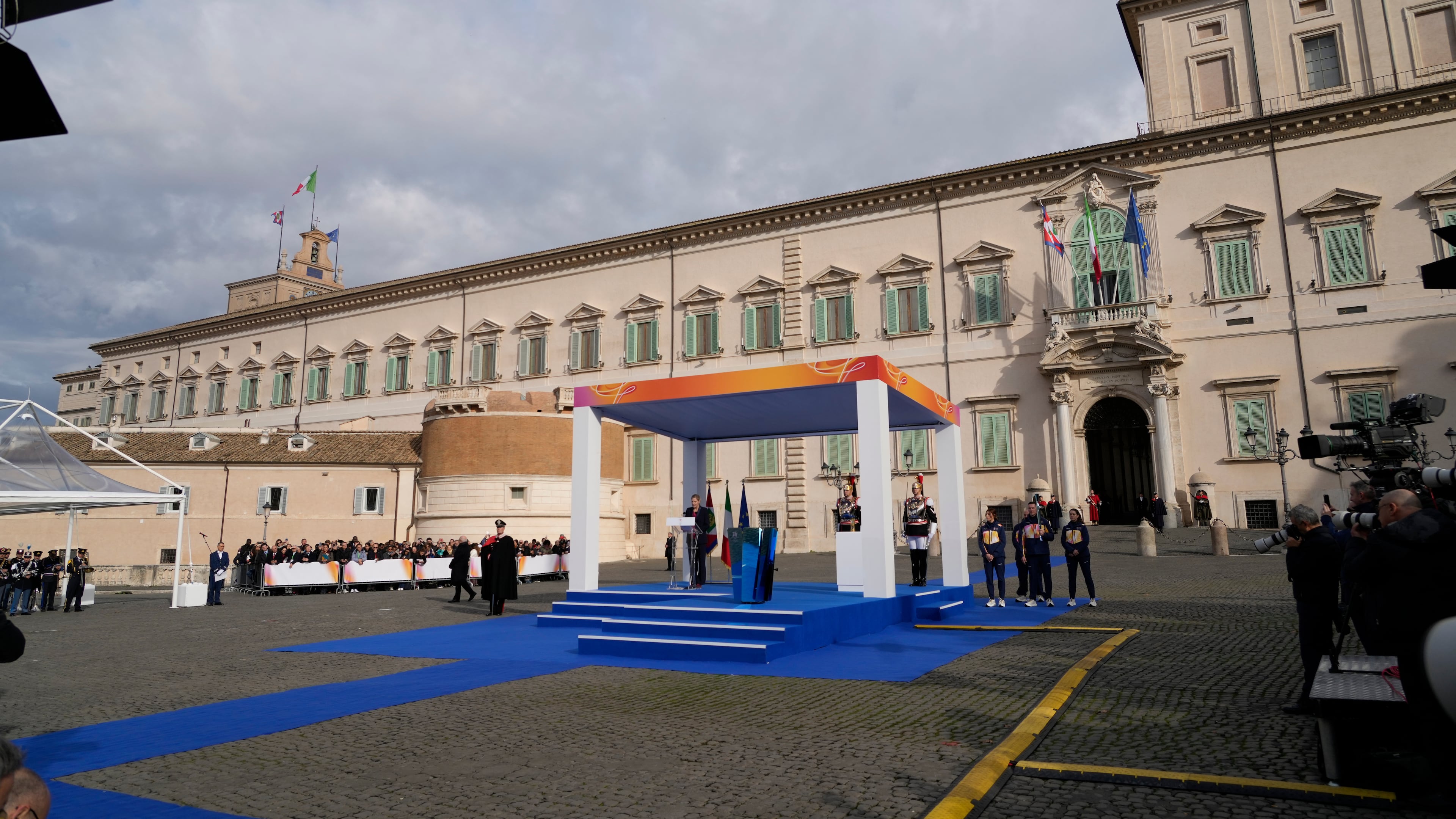 International Olympic Committee President Kirsty Coventry delivers her speech during the Milan Cortina 2026 Winter Olympics cauldron lighting, in front of the Quirinale Presidential Palace, in Rome, Friday Dec. 5, 2025. (AP Photo/Gregorio Borgia)