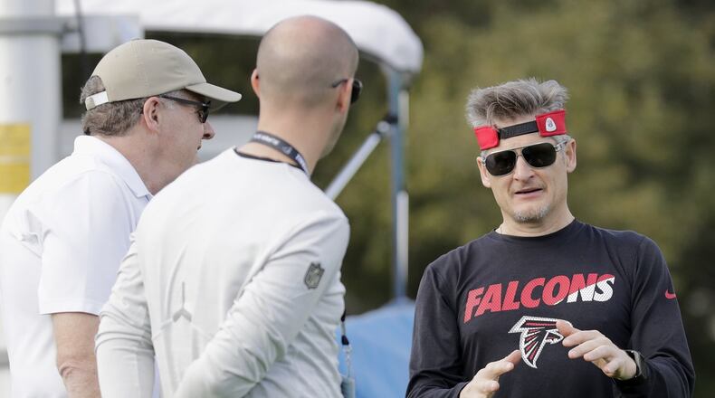General Manager Thomas Dimitroff speaks with staff during a Super Bowl practice on February 1, 2017 in Houston, Texas. (Photo by Tim Warner/Getty Images)