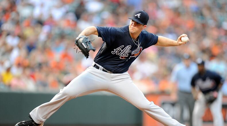 The Braves traded Alex Wood (pictured) and relievers Jim Johnson and Luis Avilan to the Dodgers on Thursday. (Photo by Greg Fiume/Getty Images)