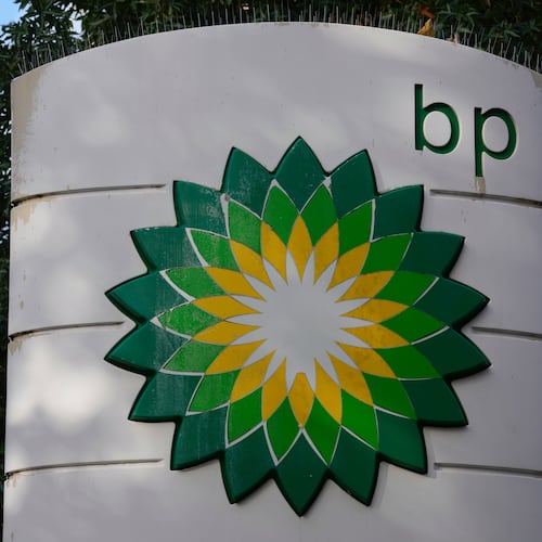 FILE - A logo of BP at a gas station in London, on Nov. 1, 2022. (AP Photo/Kin Cheung, File)
