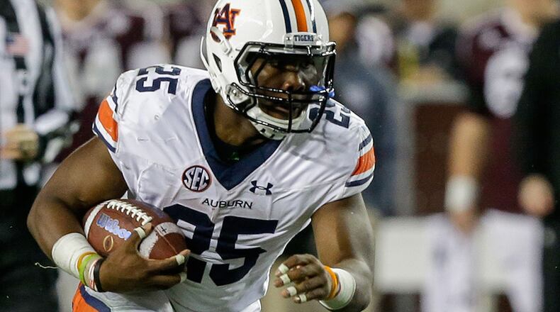 Auburn running back Peyton Barber (5-11, 225 pounds), from Alpharetta (Milton High School), started his redshirt sophomore season as the third-team back. He rushed for 1,017 yards, including five games of 100-plus yards, to become the eighth Auburn player in the last seven seasons to eclipse 1,000 yards on the ground.