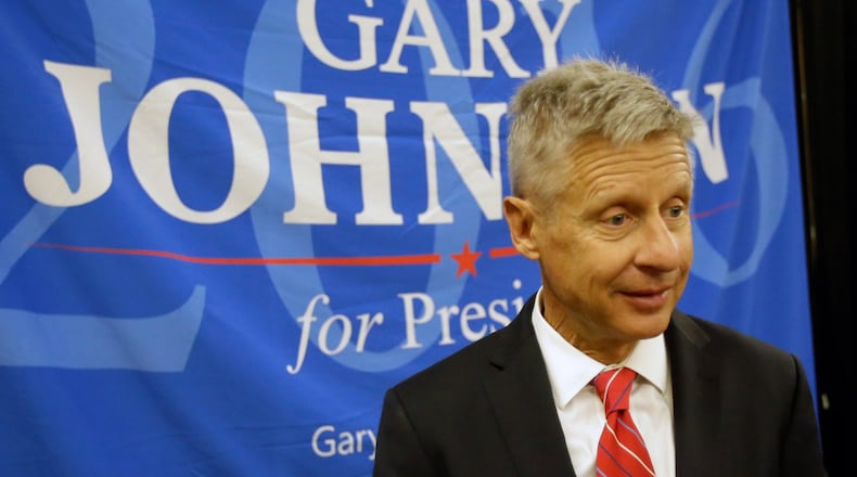 Libertarian presidential candidate Gary Johnson speaks to supporters and delegates at the National Libertarian Party Convention in May in Orlando, Fla. (AP Photo/John Raoux)